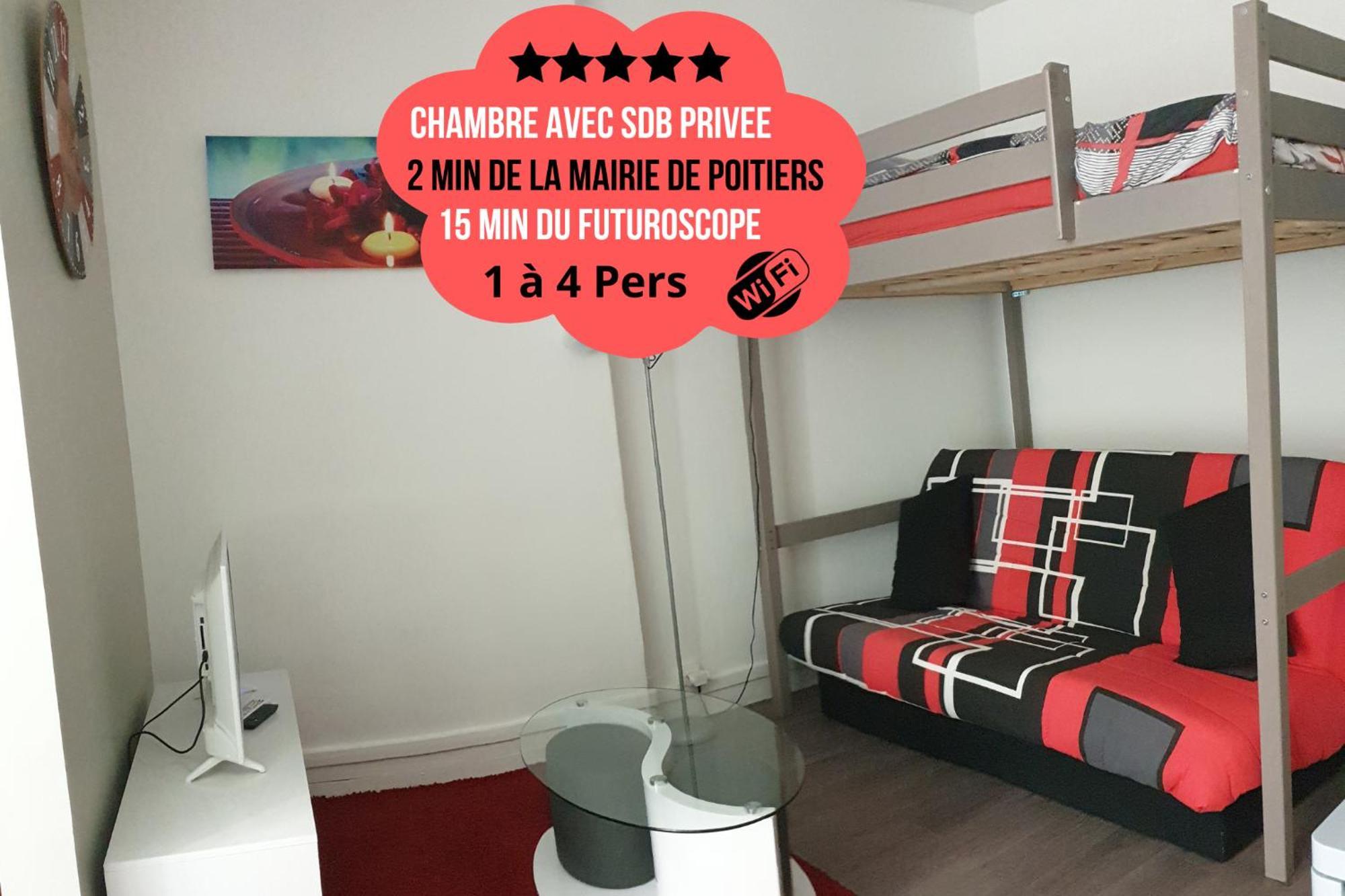 Chambres Poitiers Centre Ville - Salle De Bain, Refrigerateur, Tv Et Machine A Cafe Privatifs - Cuisine Commune - Terrasse - Hotel De Ville A 200M ภายนอก รูปภาพ