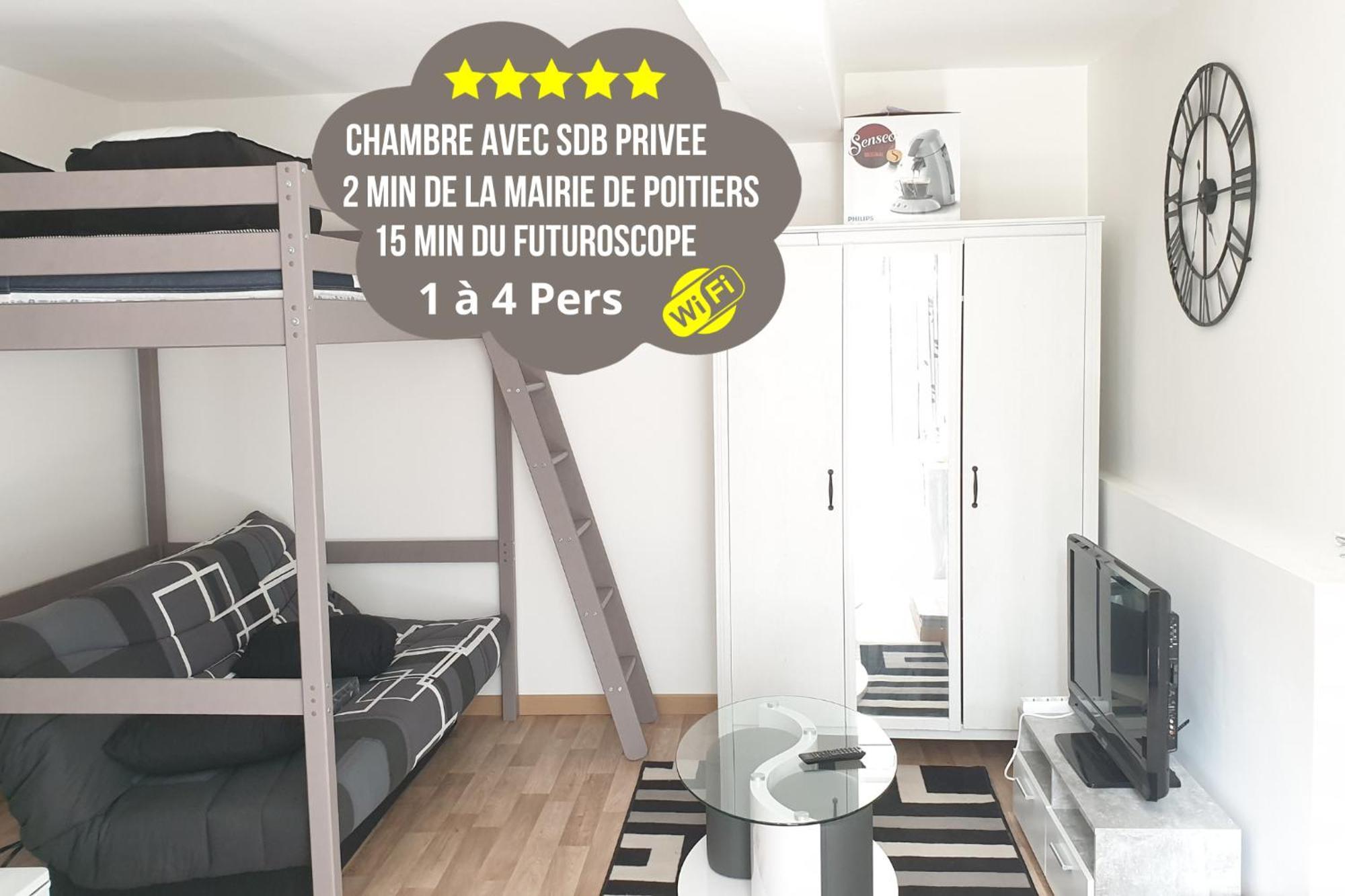 Chambres Poitiers Centre Ville - Salle De Bain, Refrigerateur, Tv Et Machine A Cafe Privatifs - Cuisine Commune - Terrasse - Hotel De Ville A 200M ภายนอก รูปภาพ